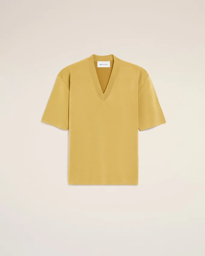 Yellow Wool Short Sleeves V Neck Sweater Yellow Wool Short Sleeves V Neck Sweater