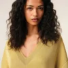 Yellow Wool Short Sleeves V Neck Sweater Yellow Wool Short Sleeves V Neck Sweater